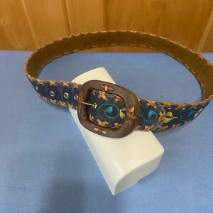 Vintage Embroidered Blue and Brown Belt